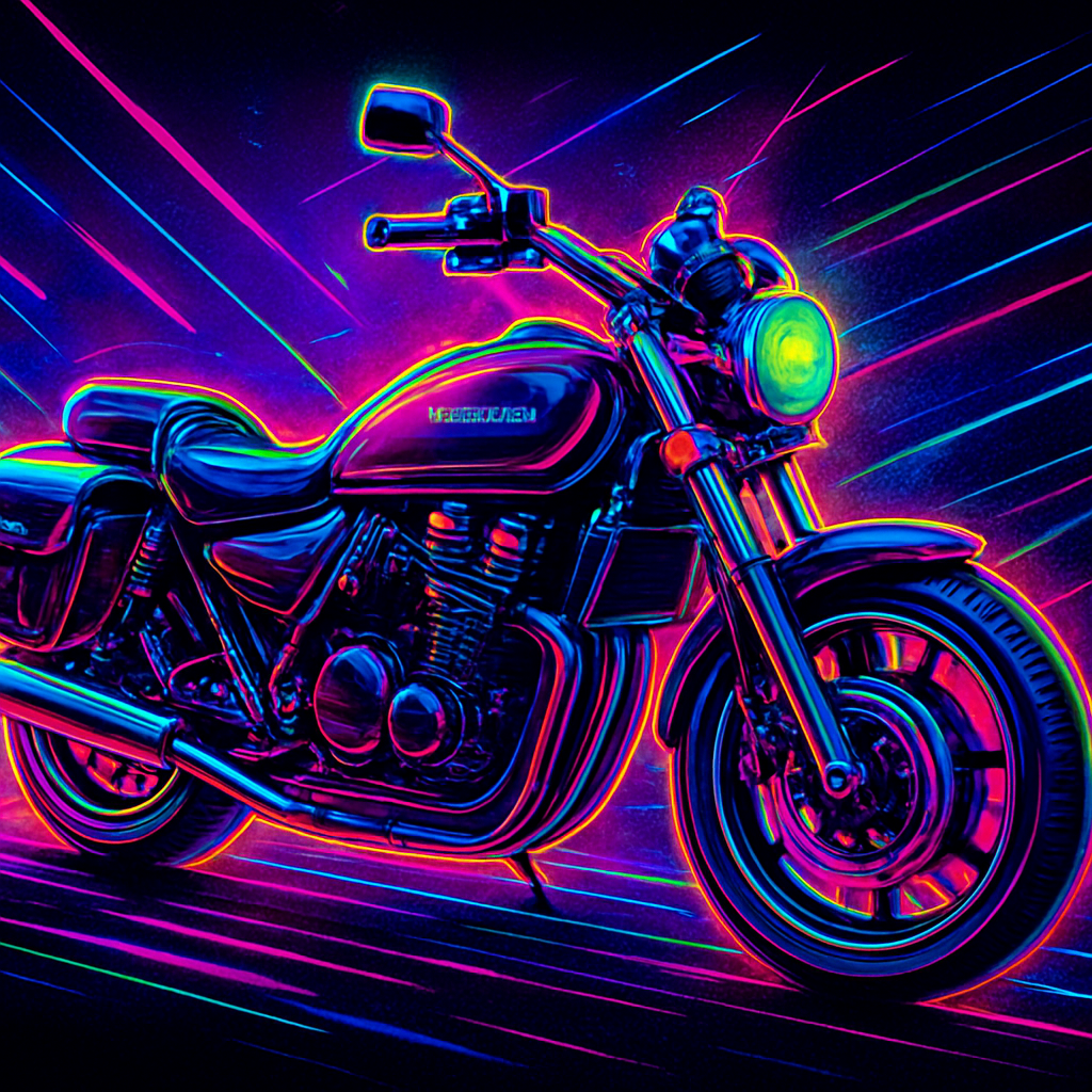 a black motorcycle with neon lights on it