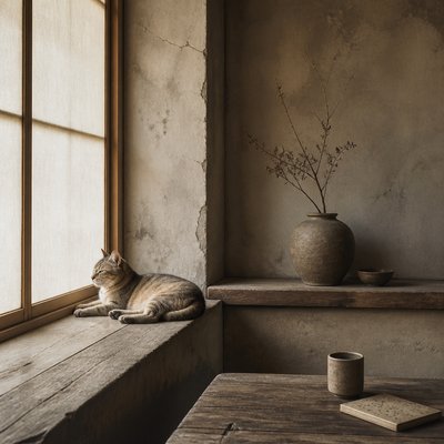 a cat lounging in a sunlit window