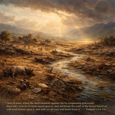 “Son of man, when the land sinneth against me by trespassing grievously, then will I stretch out mine hand upon it, and will break the staff of the bread thereof, and will send famine upon it, and will cut off man and beast from it:” (Ezekiel 14:13, KJV)
