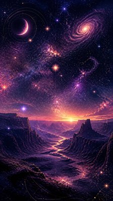 a desert canyon under a dramatic sunset sky, no people
