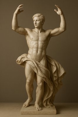 a statue of a man with his arms in the air