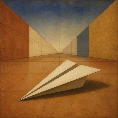 a paper plane, clean minimal composition on a plain background, no text