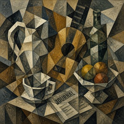 still life with everyday objects — Fragmentation Art Style