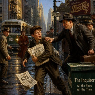 urban street with city activity — Narrative Art Style