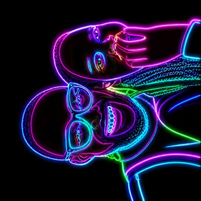 a neon picture of a woman with her head turned to the side