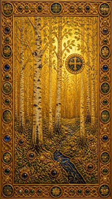 a serene birch forest in soft morning light, no people, no text