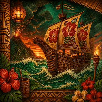 sailing ship on a stormy sea
