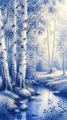 a serene birch forest in soft morning light, no people, no text