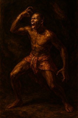 a painting of a man with a towel around his waist