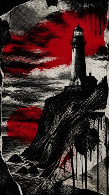 a lone lighthouse on a cliff at dusk under a dramatic sky, no text or lettering