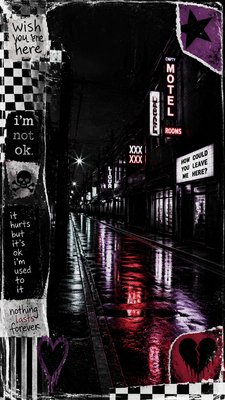 a quiet rainy city street at night reflecting neon signs, no people