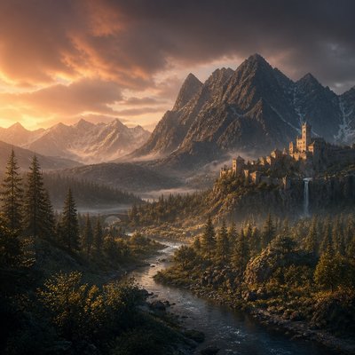wide landscape with natural scenery — Matte Painting Digital Art Style