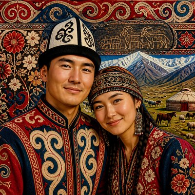 portrait of two people together — Kyrgyz Art Style