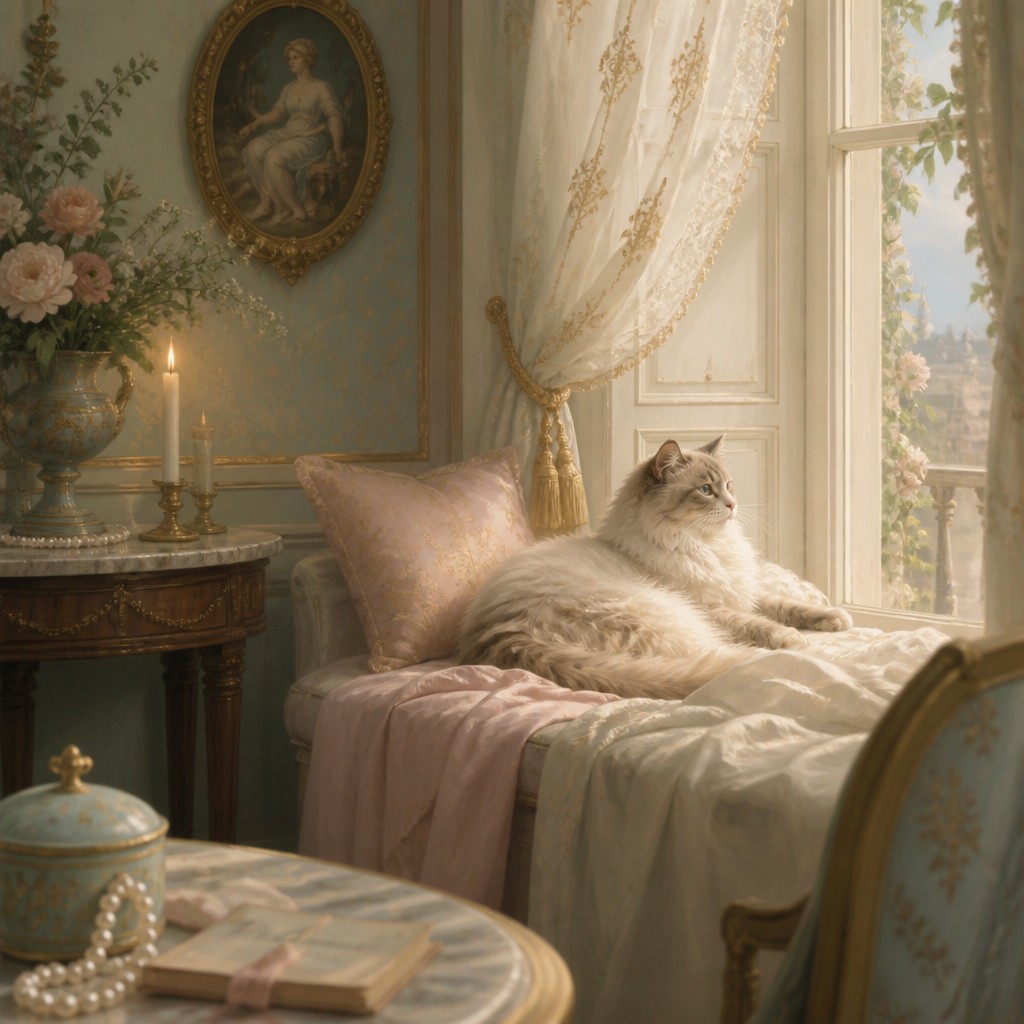a cat lounging in a sunlit window — Regencycore Aesthetic