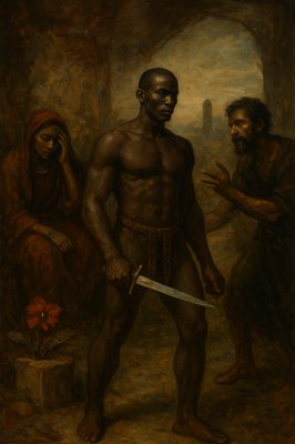 a painting of a man holding a sword