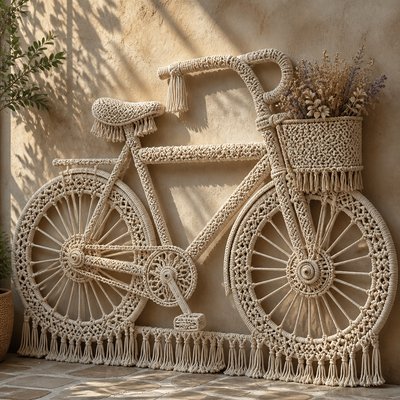 bicyle resting against a wall — Macrame Art Style