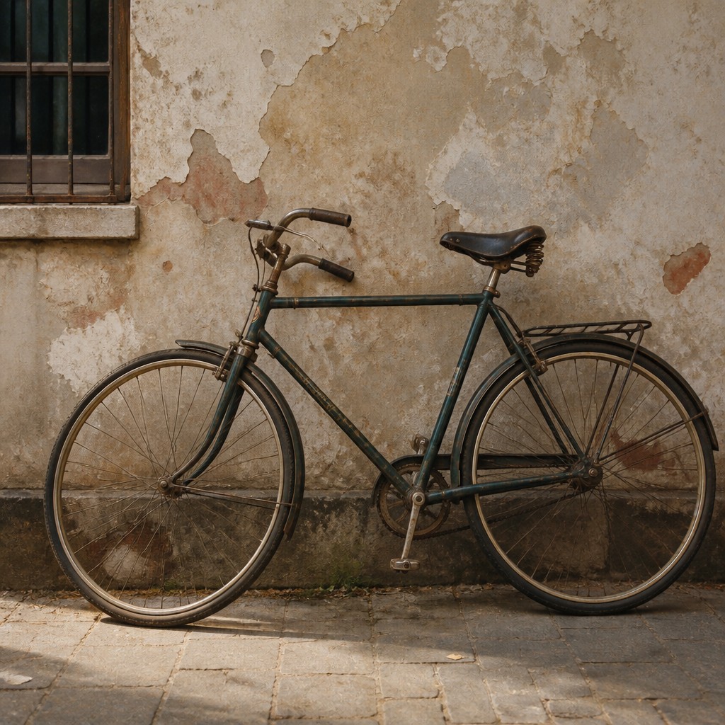bicyle resting against a wall — Contemporary Realism Art Style