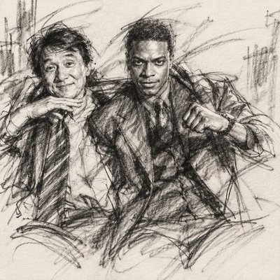 a drawing of two men sitting next to each other