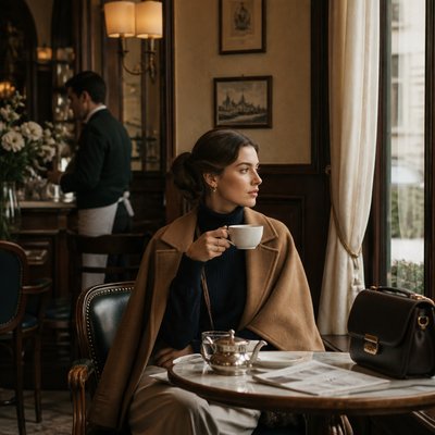 cozy cafe interior with warm lighting