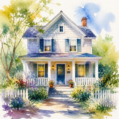 house with front view — Watercolor Portrait Art Style