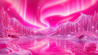 a sweeping aurora over a frozen lake, no people