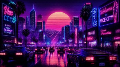 bustling city street panorama at dusk