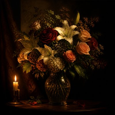 bouquet of flowers in a glass vase