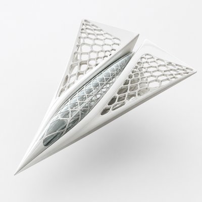 a paper plane, clean minimal composition on a plain background, no text