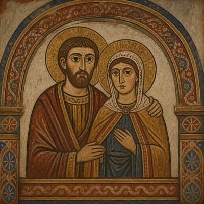 portrait of two people together — Romanesque Art Style