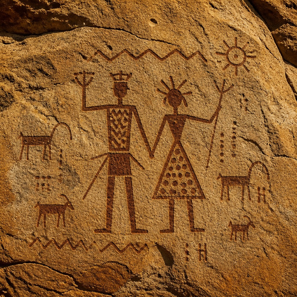 portrait of two people together — Rock Art Style