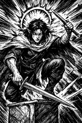 a black and white drawing of a person on a skateboard