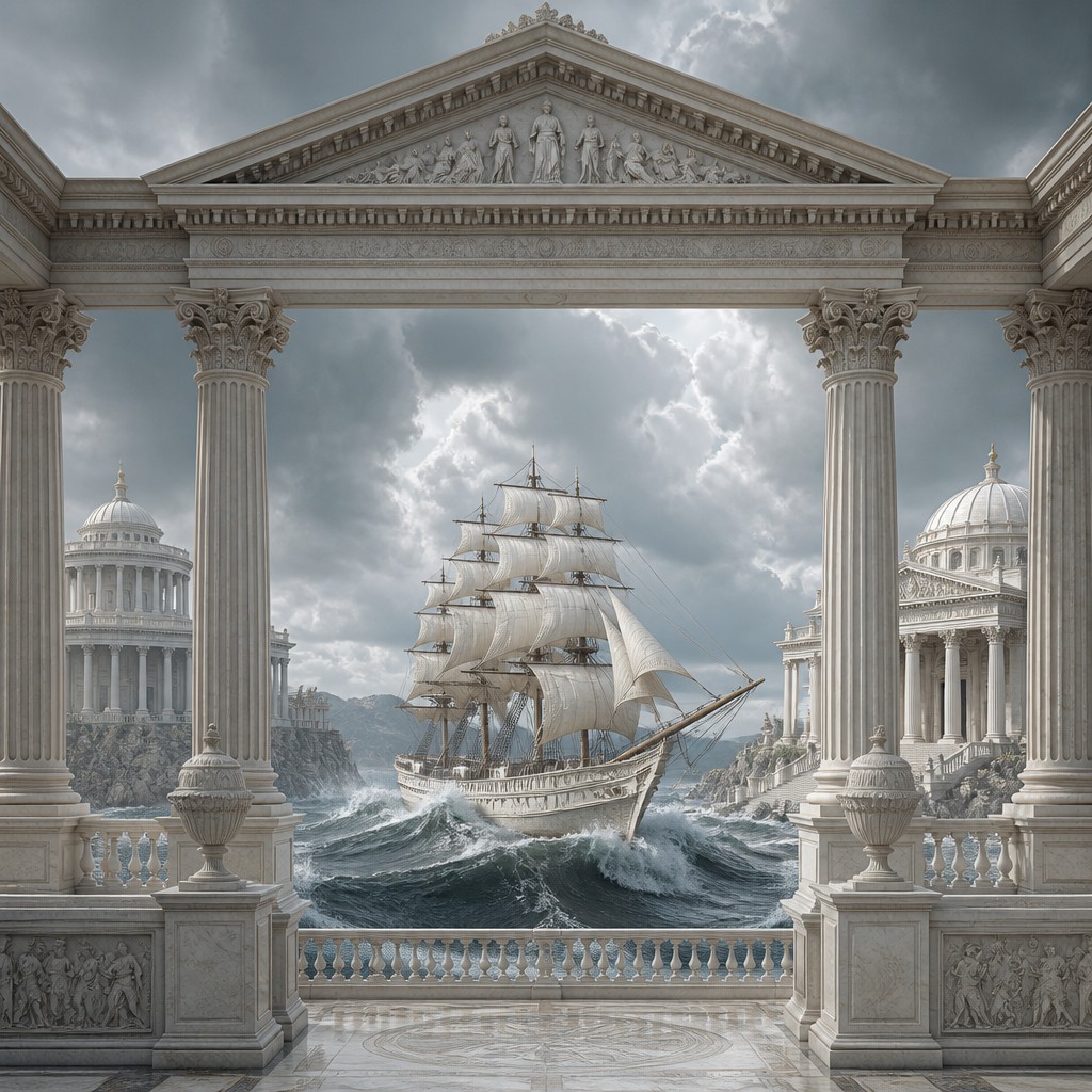 sailing ship on a stormy sea — Neoclassical Architecture