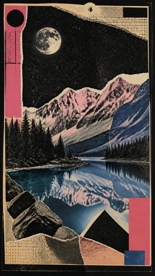 a tranquil mountain lake beneath a starry night sky, no people, no text
