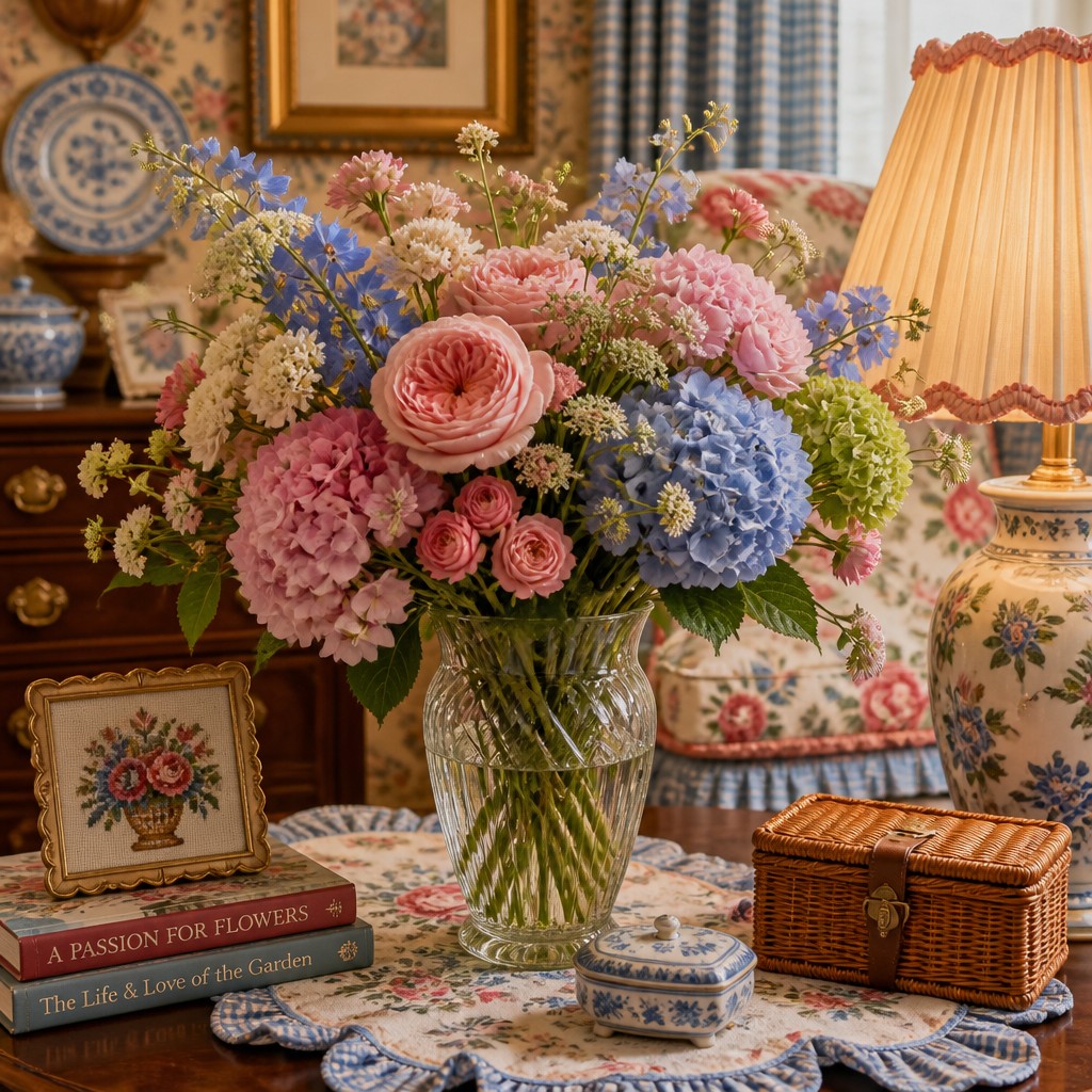 bouquet of flowers in a glass vase — Grandmillennial Aesthetic