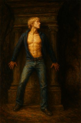 a painting of a man standing in a doorway