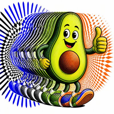 a happy avocado character giving a thumbs up, bold readable design on a plain background, no text