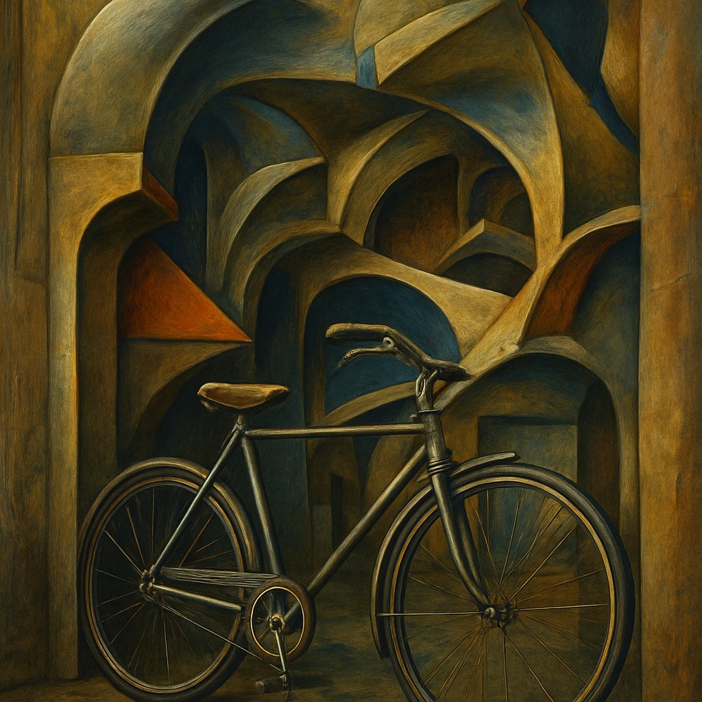 bicyle resting against a wall