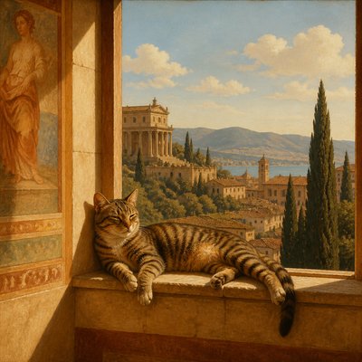 a cat lounging in a sunlit window