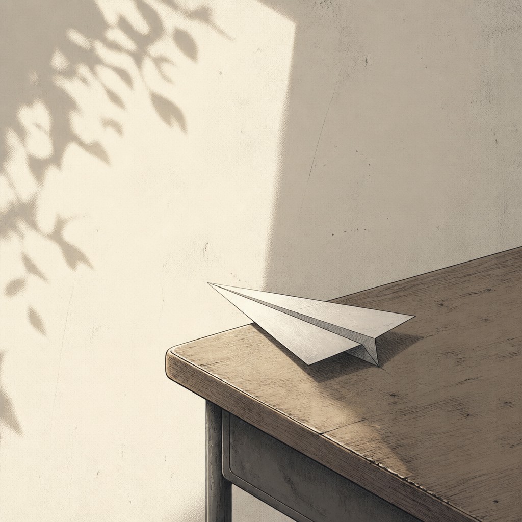 a paper plane, clean minimal composition on a plain background, no text