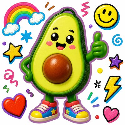 a happy avocado character giving a thumbs up, bold readable design on a plain background, no text