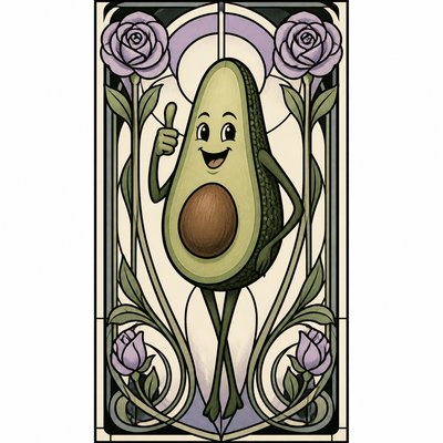 a happy avocado character giving a thumbs up, bold readable design on a plain background, no text