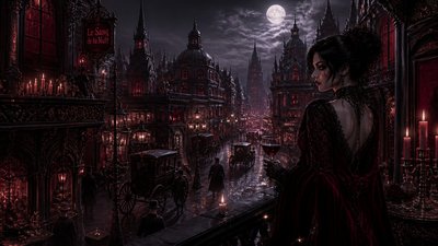 bustling city street panorama at dusk