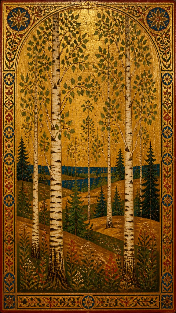 a serene birch forest in soft morning light, no people, no text