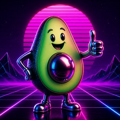 a happy avocado character giving a thumbs up, bold readable design on a plain background, no text