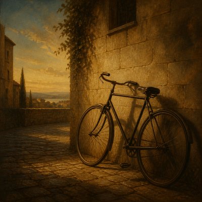 bicyle resting against a wall