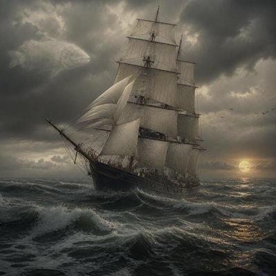 sailing ship on a stormy sea