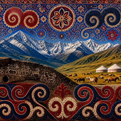 wide landscape with natural scenery — Kyrgyz Art Style