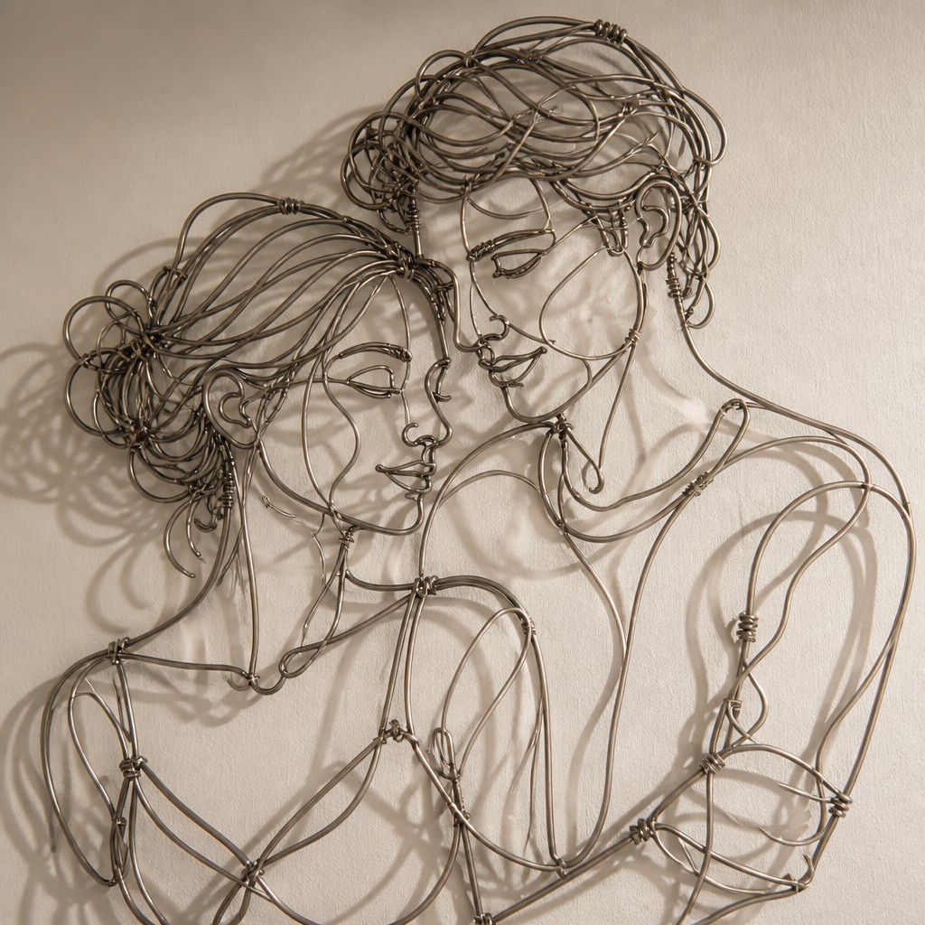 portrait of two people together — Wire Art Style