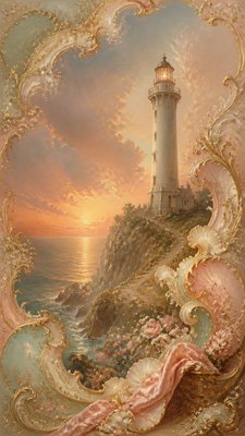 a lone lighthouse on a cliff at dusk under a dramatic sky, no text or lettering