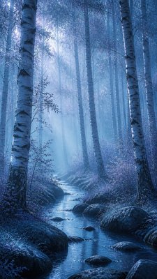 a serene birch forest in soft morning light, no people, no text